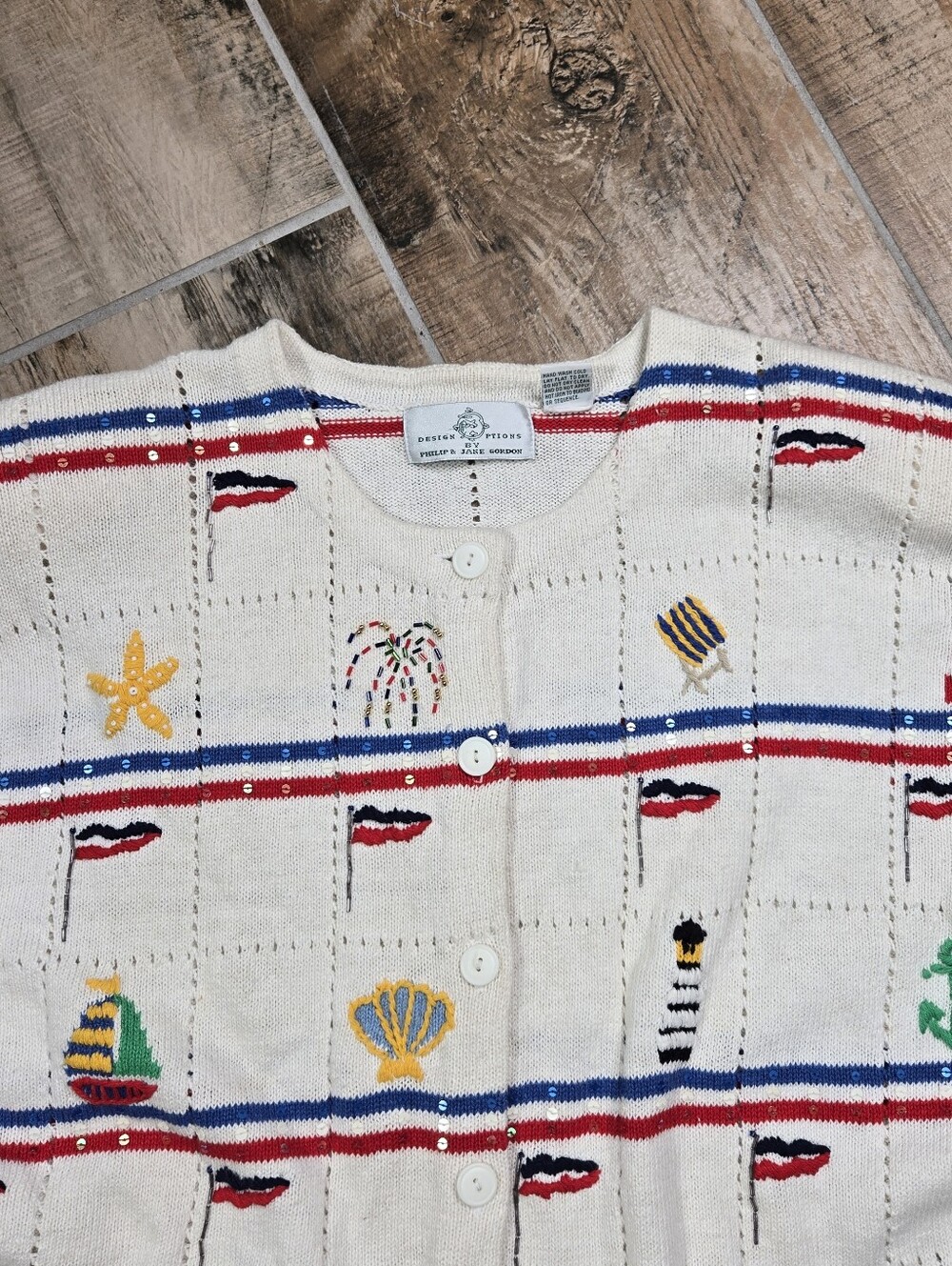 Philip & Jane Gordon Design Options Cream Nautical Fireworks Sweater Size XL - Picture 5 of 15